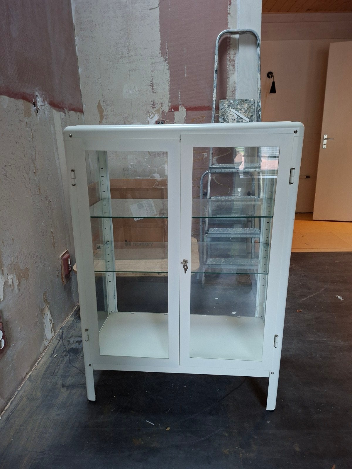 Ikea fabrikör Vintage metalen vitrinekast met glazen deuren, Ophalen, 100 tot 150 cm, Vintage, Industrieel, 50 tot 100 cm