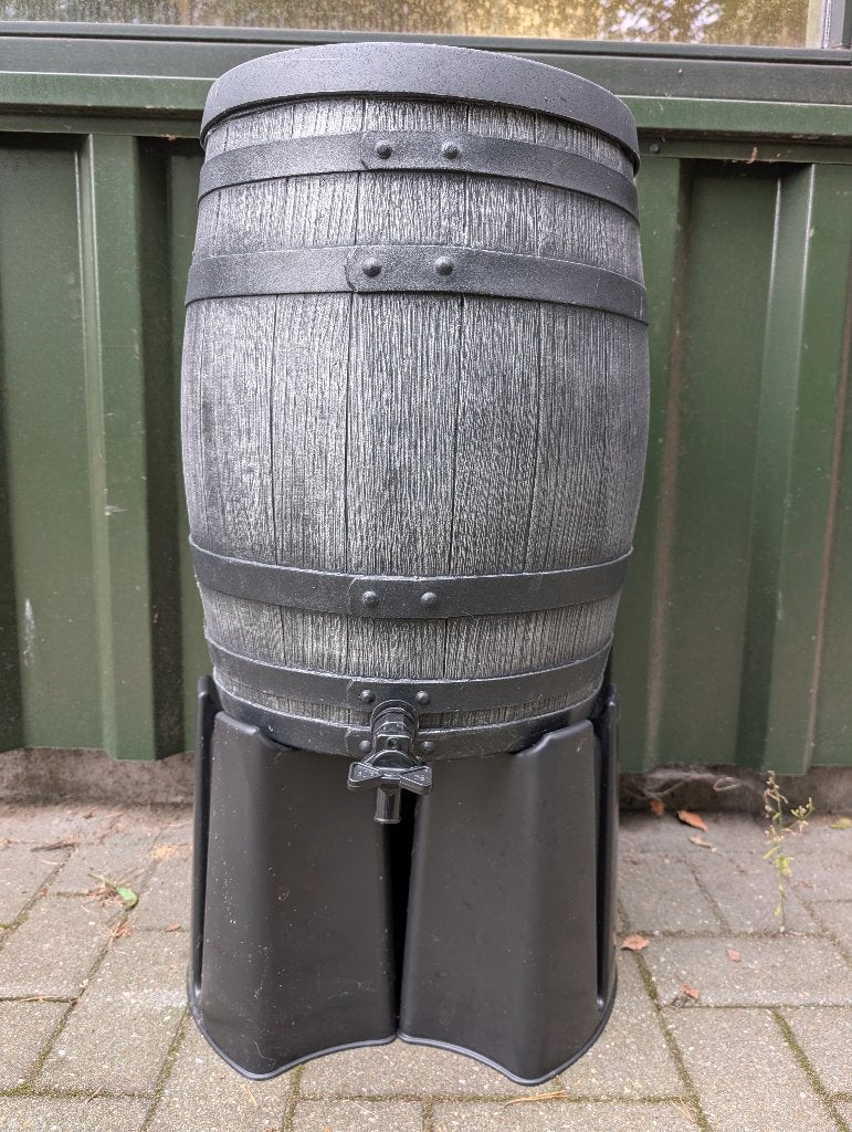 Regenton, kunststof 50 liter, houtlook, incl. regentonvoet., Minder dan 75 liter, Ophalen, Nieuw, Met kraantje
