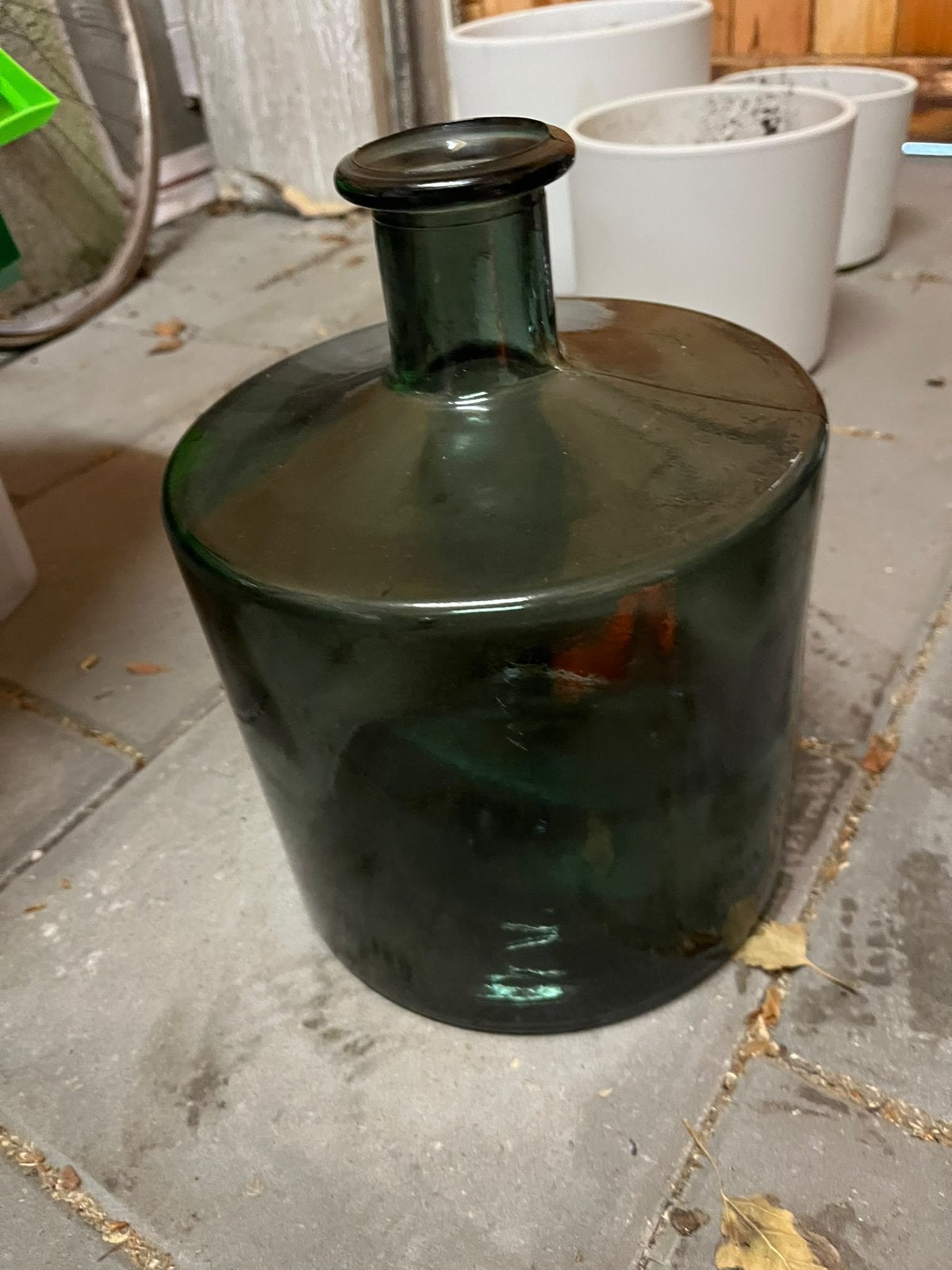 Retro groene glazen fles, Ophalen, Gebruikt, Glas, 20 cm