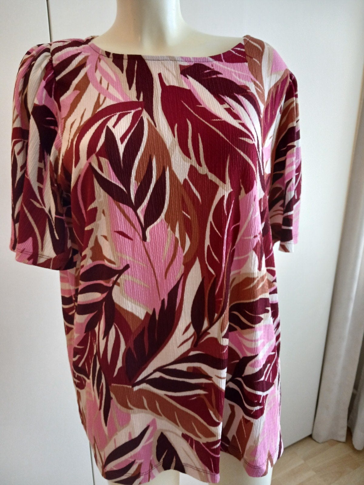 MS Mode Tuniek Blouse Maat L - Roze/Bruin Bladprint, MS Mode, Ophalen of Verzenden