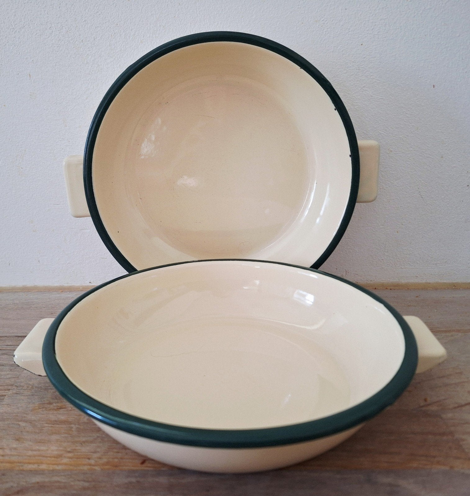 2 Léopold emaille schaaltjes met handvatten, Ophalen of Verzenden
