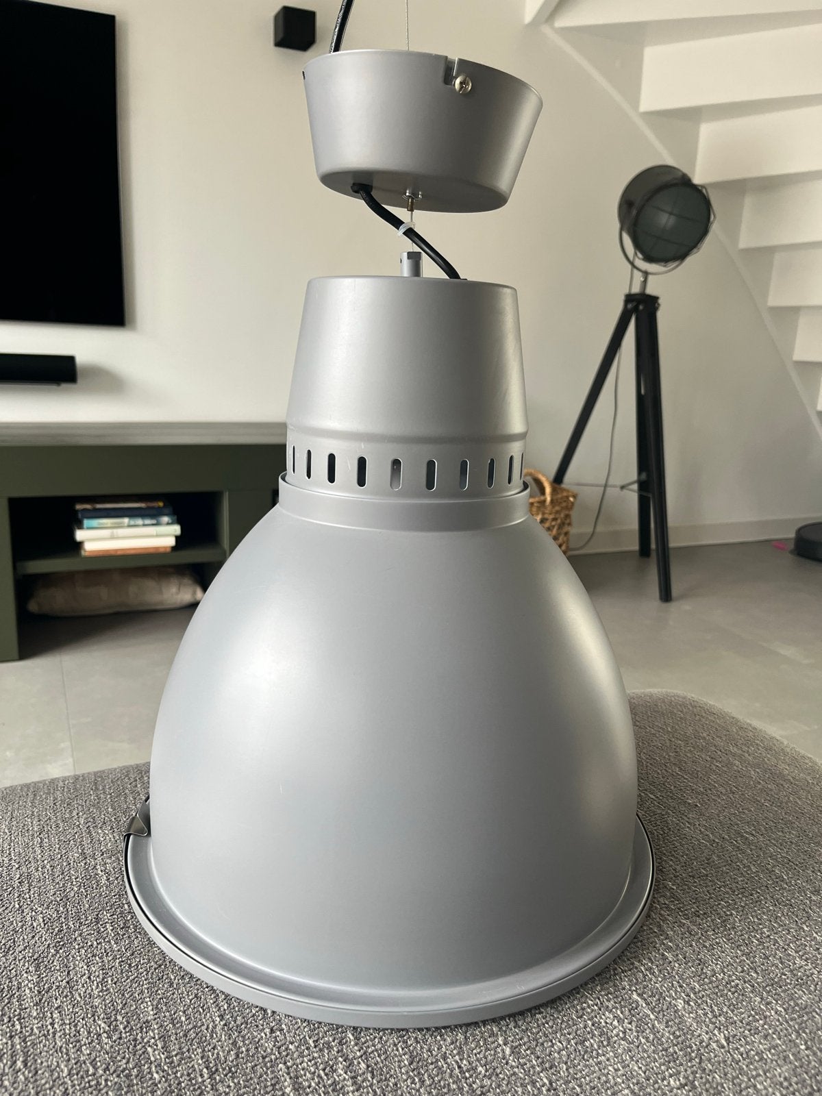 Loods 5 Stoere Industriële hanglamp - mat grijs / staal, Ophalen, E27 (groot), Zo goed als nieuw, Metaal