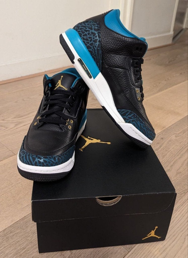 Nike Air Jordan 3 Retro Black Metallic Gold Rio Teal size 40, Zwart, Nieuw, Ophalen of Verzenden, Sneakers of Gympen