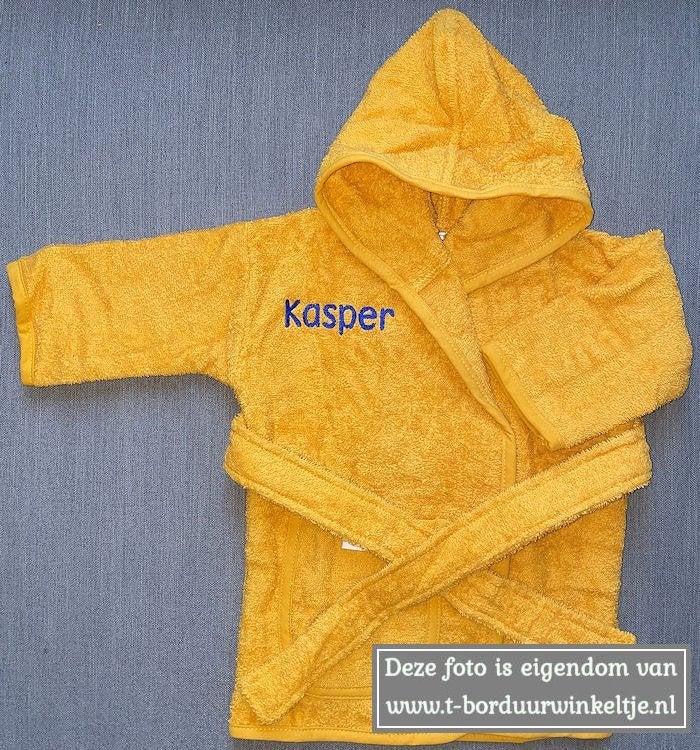 Badjas Oker geborduurd met naam(baby of kind, 4 maten), Ophalen of Verzenden, Nieuw, Kraamcadeau