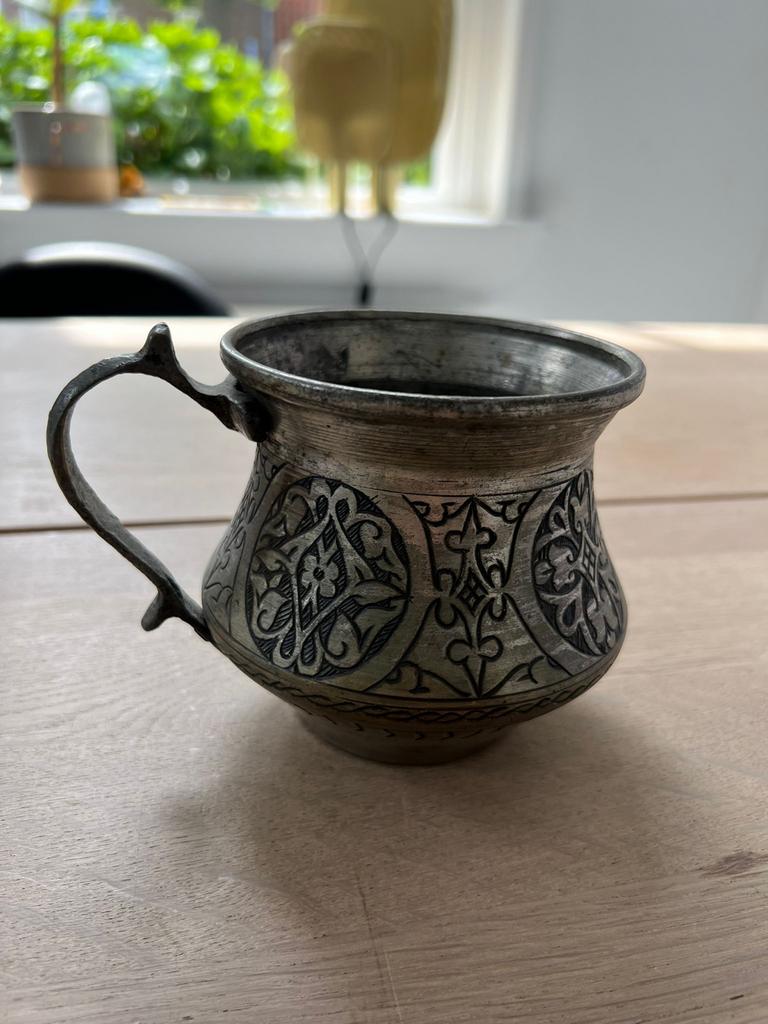 Vintage Perzische Koperen Verzilverde Tankard Mok, Ophalen of Verzenden, Koper