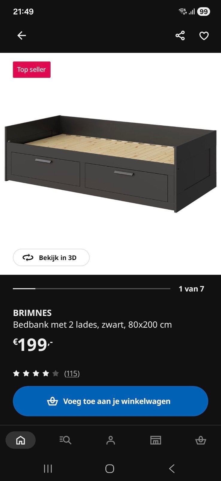 Bed ikea  80200, Ophalen, Gebruikt, Eenpersoons, Wit