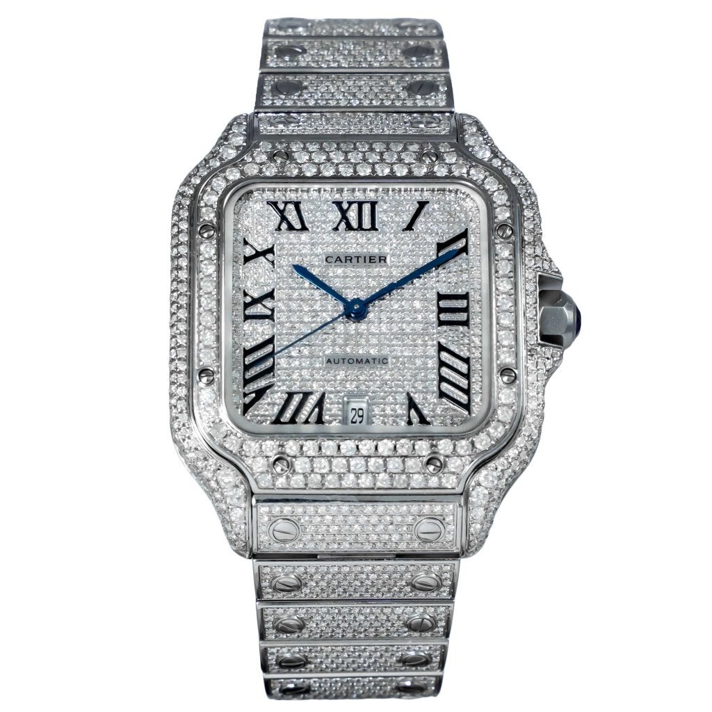 Cartier Santos Large Iced Out Diamonds WSSA0018, Sieraden, Tassen en Uiterlijk, Horloges | Heren