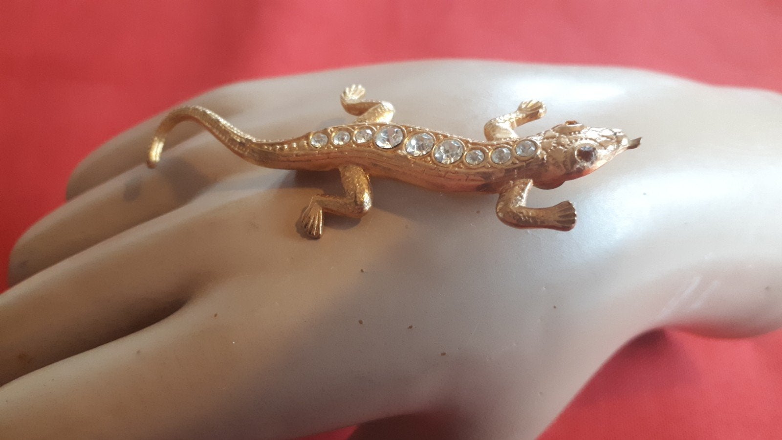 Oude Franse Salamander Broche met Strass., Ophalen of Verzenden, Overige materialen, Broche, Verguld