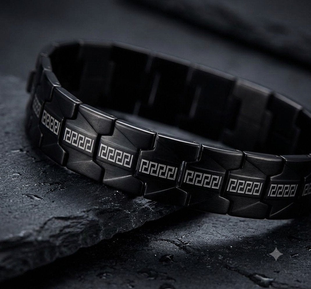 Sleek Black Stainless Steel Men's Bracelet (20 cm), Sieraden, Tassen en Uiterlijk, Ophalen, Zo goed als nieuw, Zwart, Staal