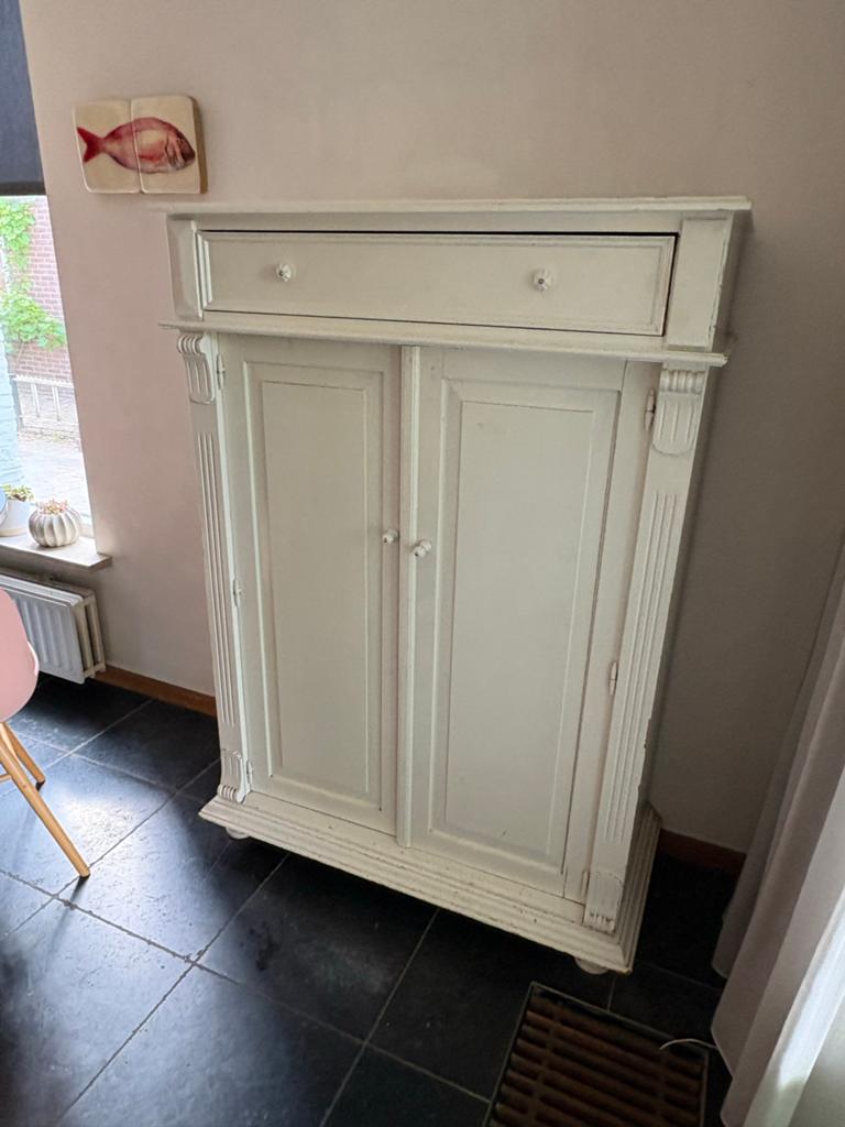 Antieke brocante kast met lade en planken, Ophalen, Gebruikt