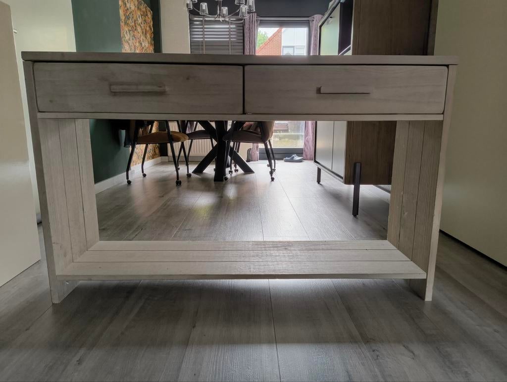 Stijlvol halkastje met 2 lades - Grijs hout, Ophalen, 100 tot 150 cm, 1 of 2 laden, Zo goed als nieuw