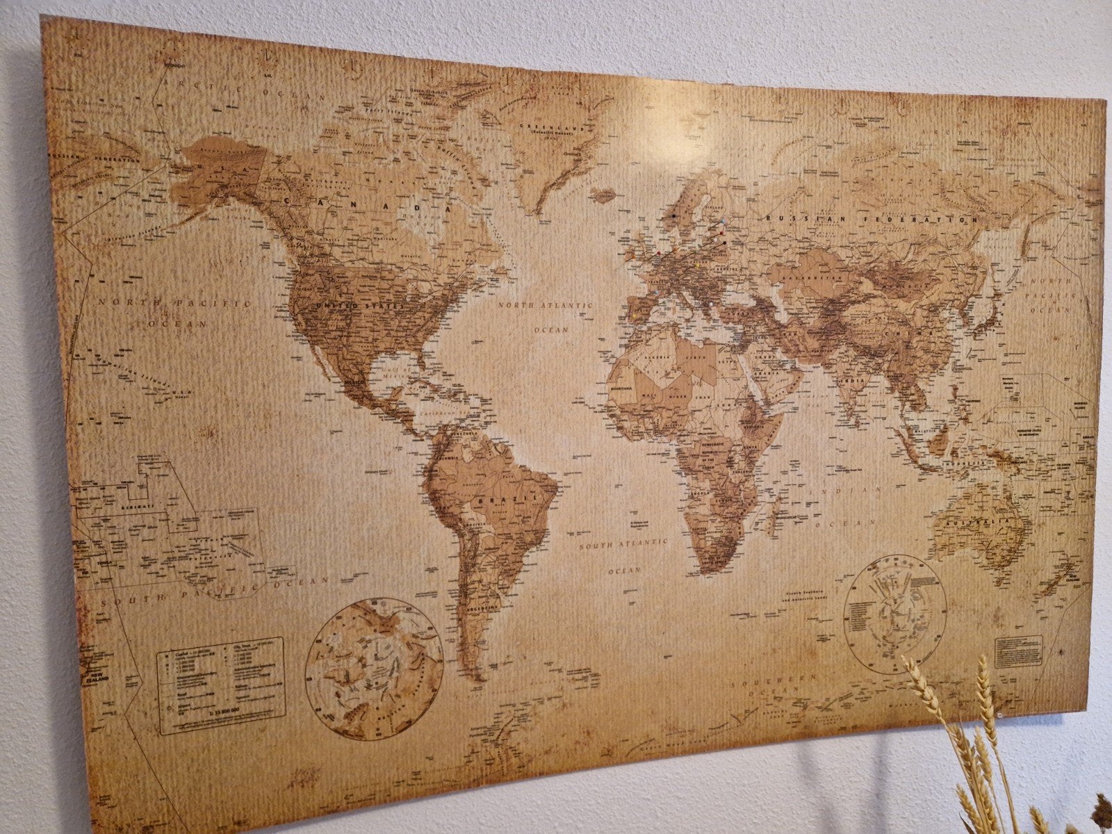 Kurk Wereldkaart Prikbord - Decoratieve Wandkaart, Ophalen, Gebruikt, 91 cm, Decoratieobject