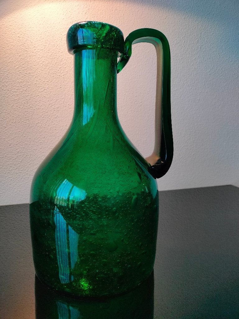 Leerdam Antiqua Smaragdgroen Vaas Karaf Floris Meydam 1970, Ophalen of Verzenden