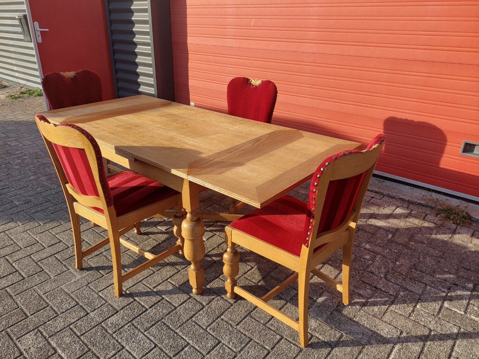 eethoek blank eiken 4 stoelen en eettafel, Ophalen