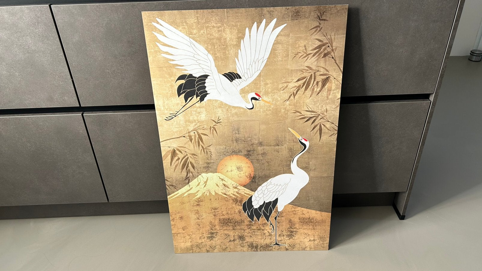 Schilderij met kraanvogels, Ophalen, Zo goed als nieuw, 50 tot 75 cm, Schilderij