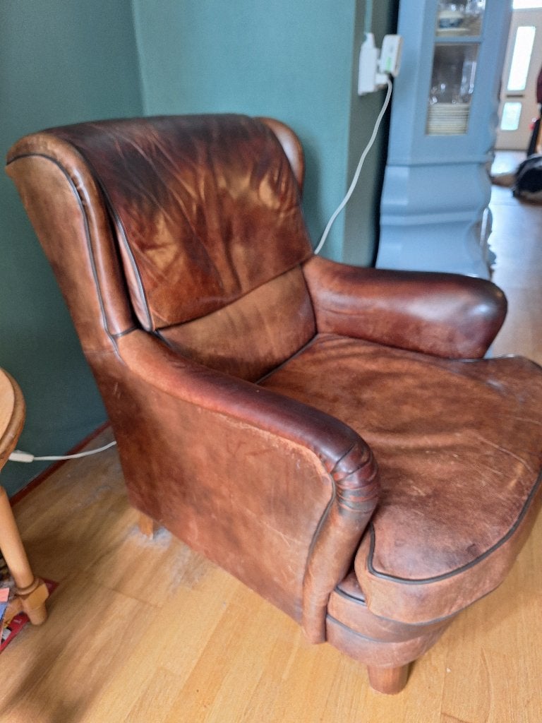 vintage leren fauteuil, Huis en Inrichting, Ophalen, Gebruikt, Minder dan 75 cm, Klasziek