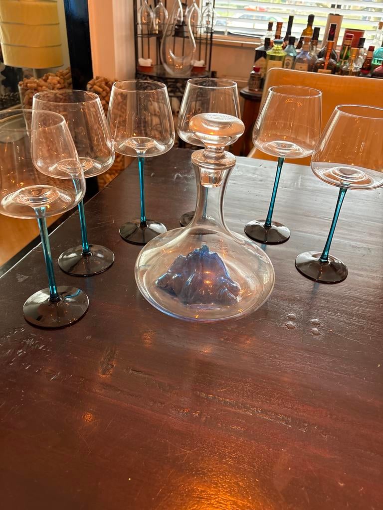 Karaf met 6 bijpassende glazen, Ophalen, Gebruikt, Glas, Glas of Glazen