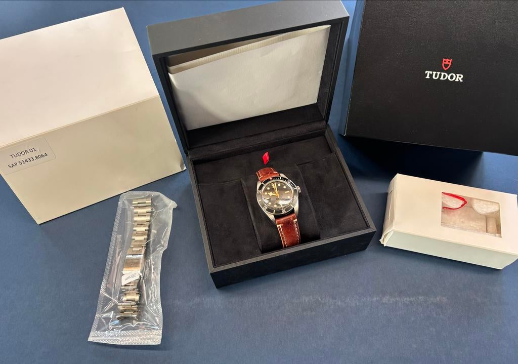Tudor Black Bay Fifty-Eight M79030N-0001, Leer, Staal, Polshorloge, Zo goed als nieuw