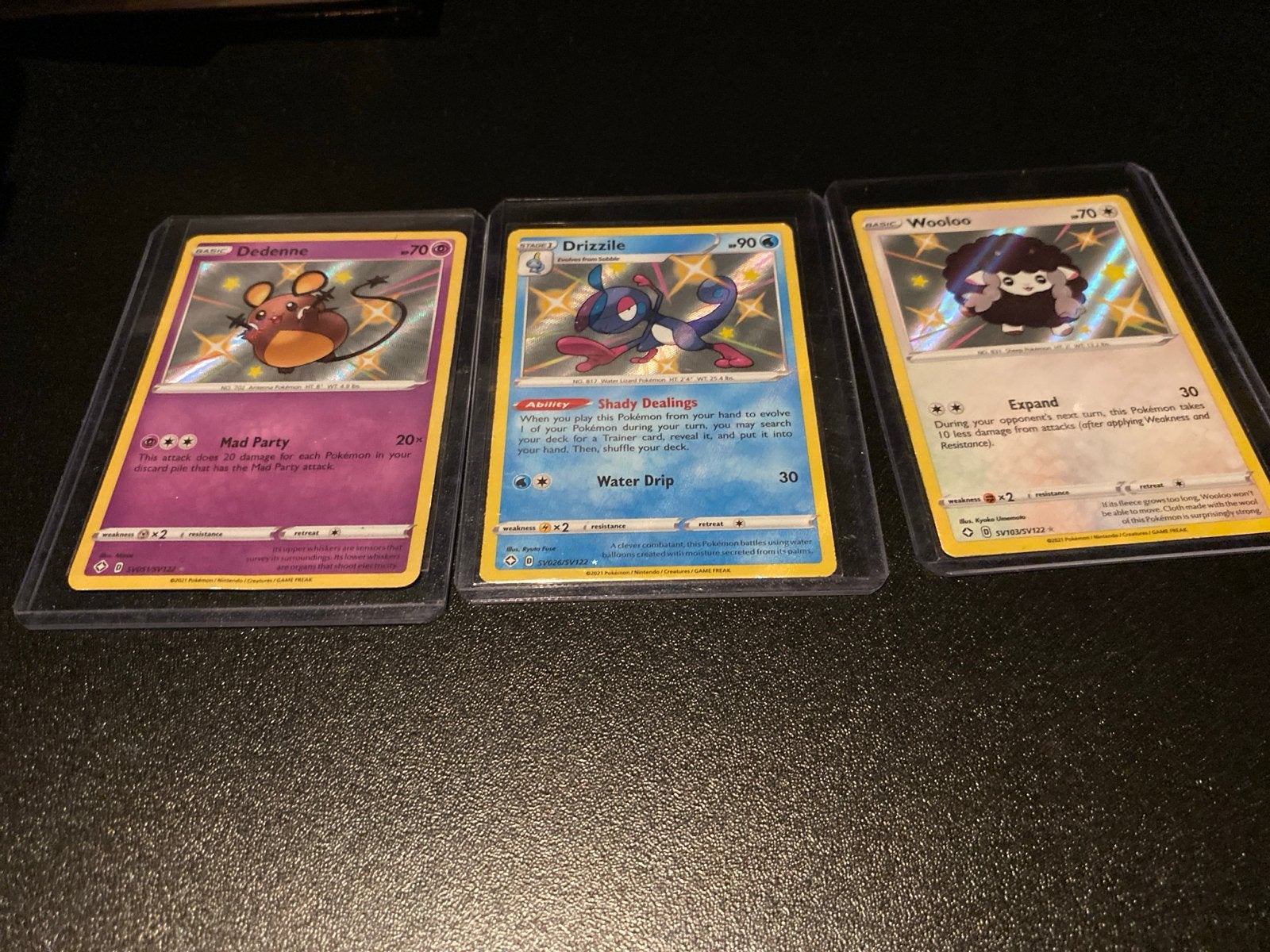 Pokémon Kaarten: Dedenne, Drizzile, Wooloo (Foil), Ophalen of Verzenden, Zo goed als nieuw, Meerdere kaarten, Foil
