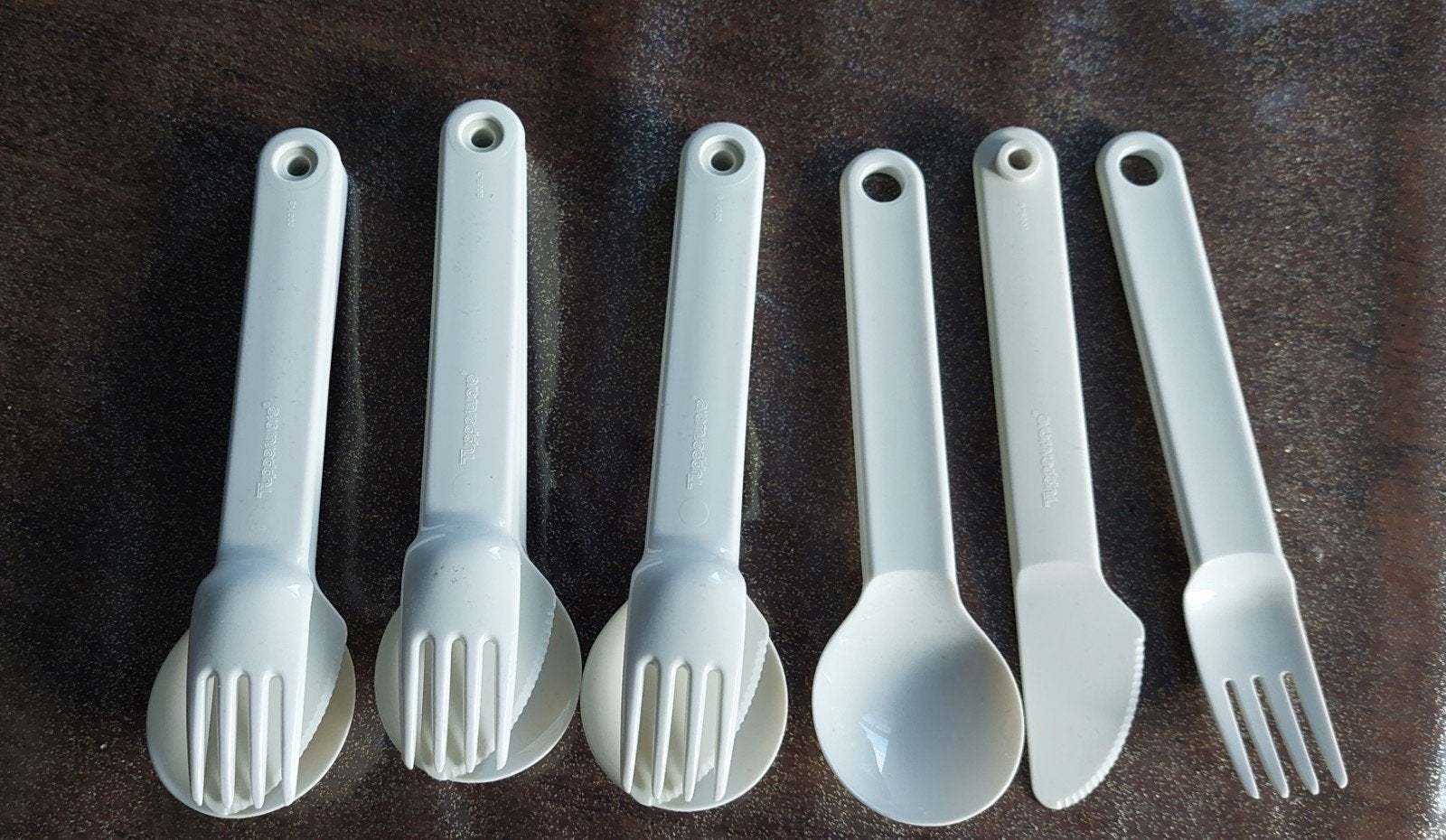 6x Tupperware Reisbestek / Picknickbestek – Crème & Turquois, Ophalen of Verzenden, Zo goed als nieuw, Crème, Overige typen