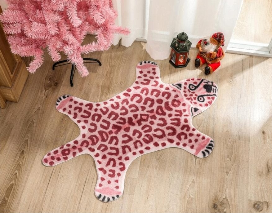 Roze Luipaard Vloerkleed / Dieren Kleed Mat Vloermat Badmat, 100 tot 150 cm, Verzenden, Nieuw, Roze