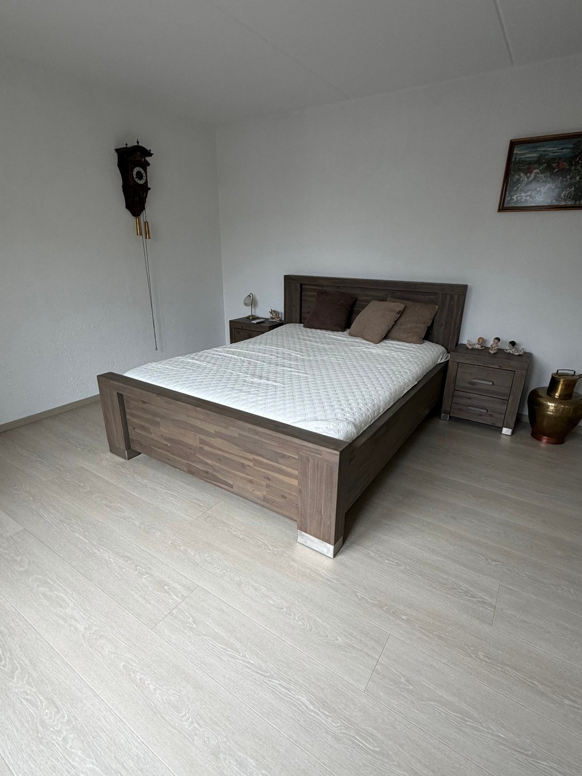 Tweepersoonsbed met nachtkastjes en ladekast, Ophalen, Gebruikt, Bruin, Tweepersoons