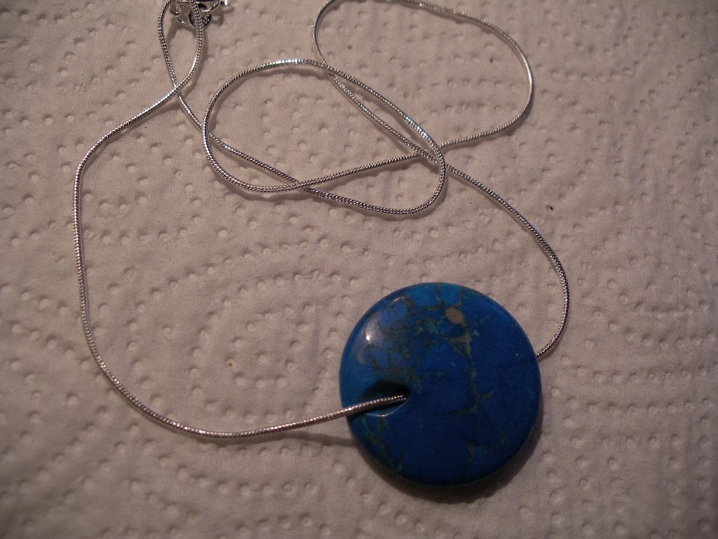 Een Zilveren ketting met Turquoise edelstenen Hanger, Verzenden, Zilver, Hanger, Met edelsteen