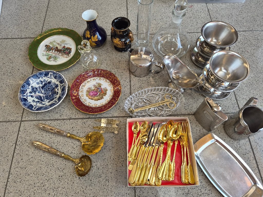 Rommelmarkt spulletjes, borden, bestek, Ophalen of Verzenden, Gebruikt