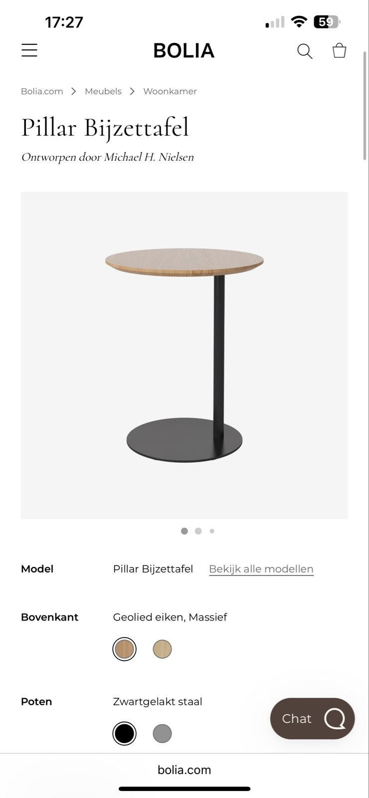 Bolia Pillar Bijzettafel - Olie Eiken & Zwart Gelakt Staal, 45 tot 60 cm, Minder dan 55 cm, Rond, Nieuw