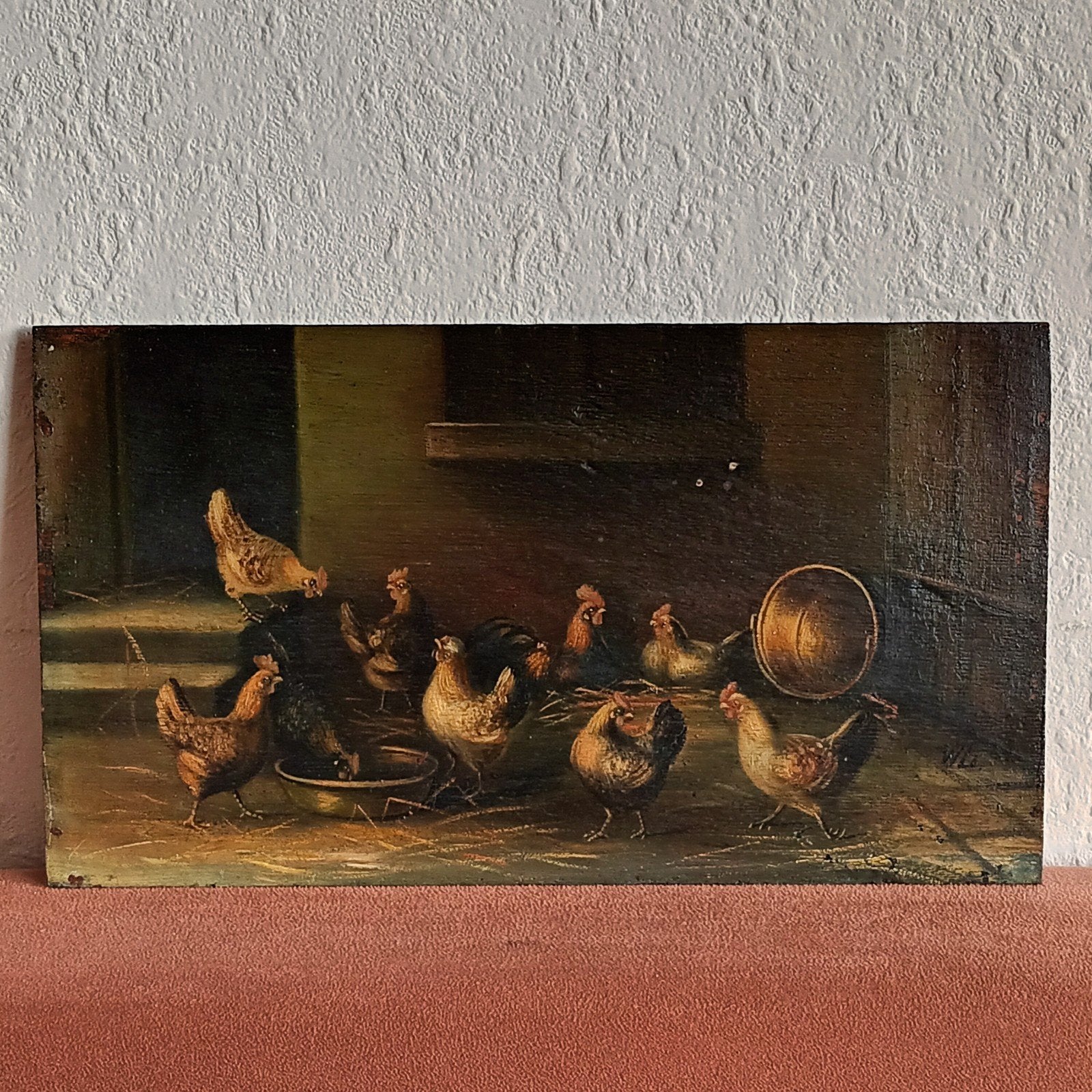 W.L.Lammers (1857-1913), kippen,  pluimvee, olieverf paneel, Antiek en Kunst, Ophalen of Verzenden
