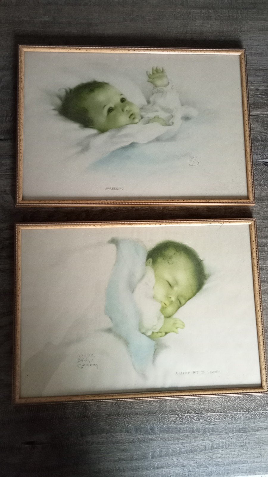 Vintage Baby Prints: 'A Little Bit of Heaven' & 'Awakening, Ophalen of Verzenden, Print, Print/reproductie, Ingelijst
