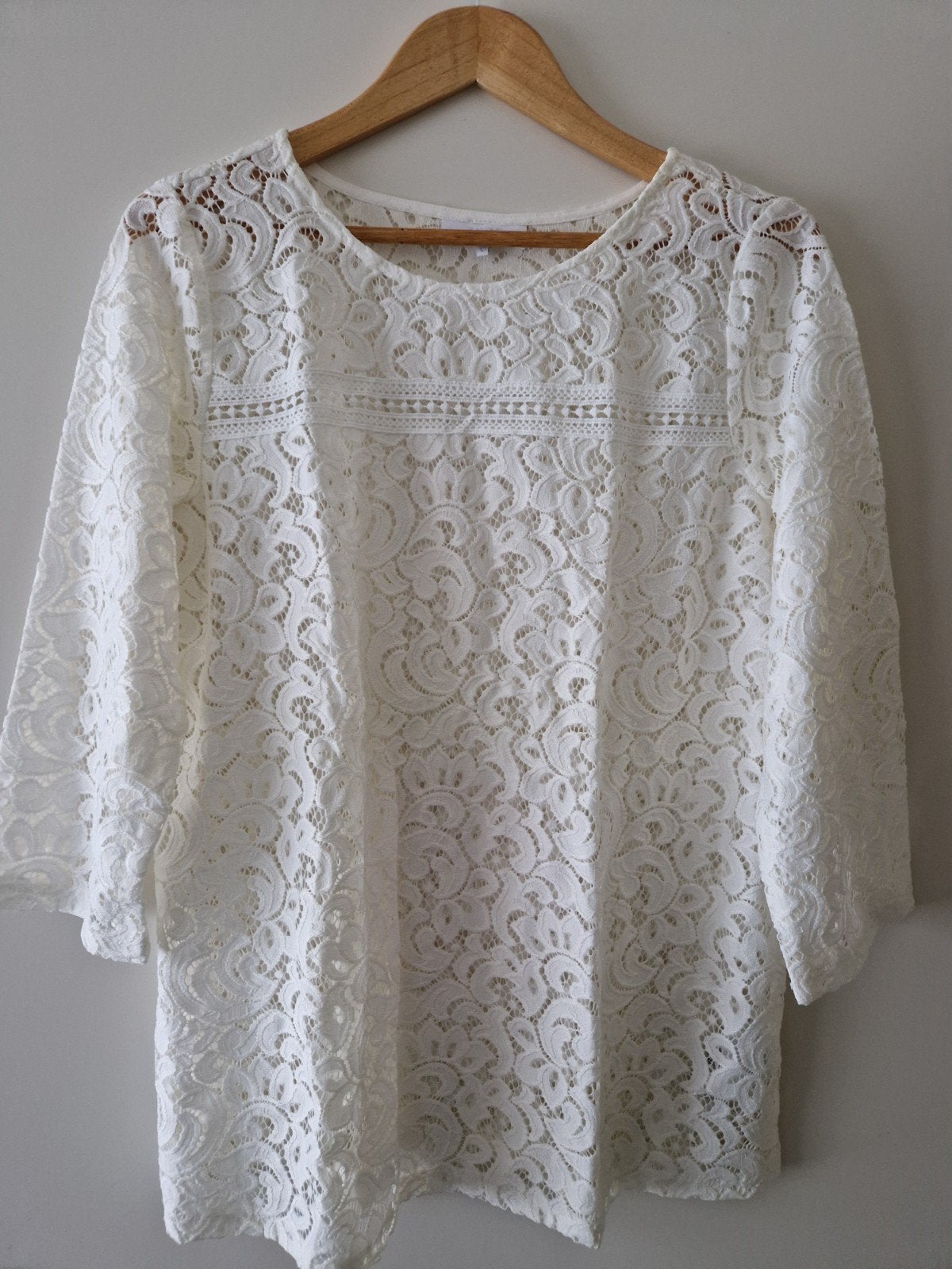 ZE-ZE NORDIC WITTE KANTEN BLOUSE 3/4 MOUWEN  MAAT L, Wit, Maat 42/44 (L), Ophalen of Verzenden, Nieuw