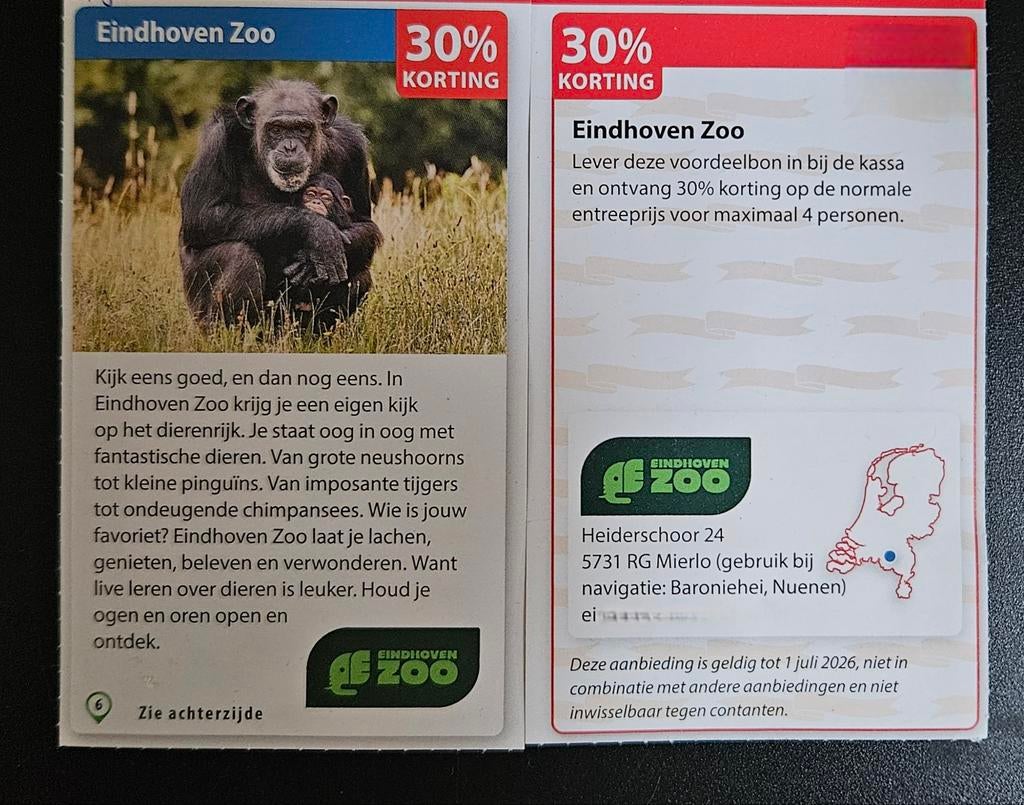 Eindhoven Zoo 30% korting., Tickets en Kaartjes, Recreatie | Dierentuinen