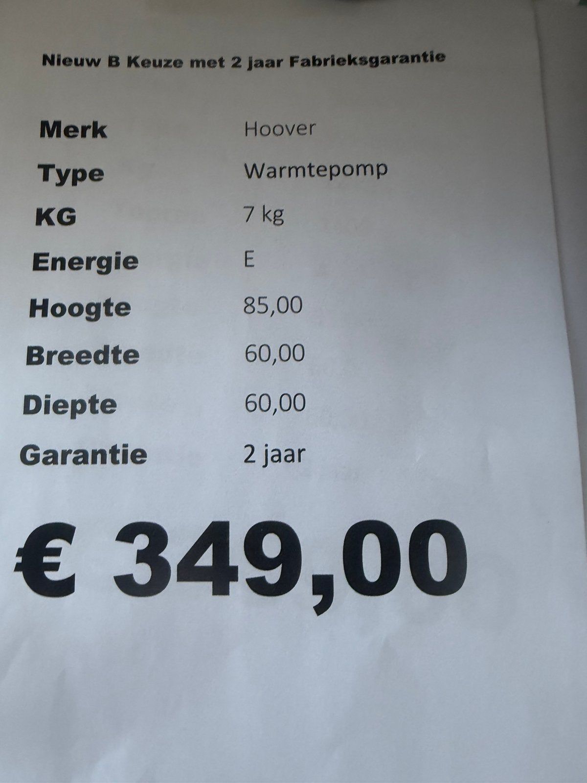 Hoover warmtepomp condensdroger nieuw 7 kg, Ophalen, Minder dan 85 cm, Hoover, Nieuw