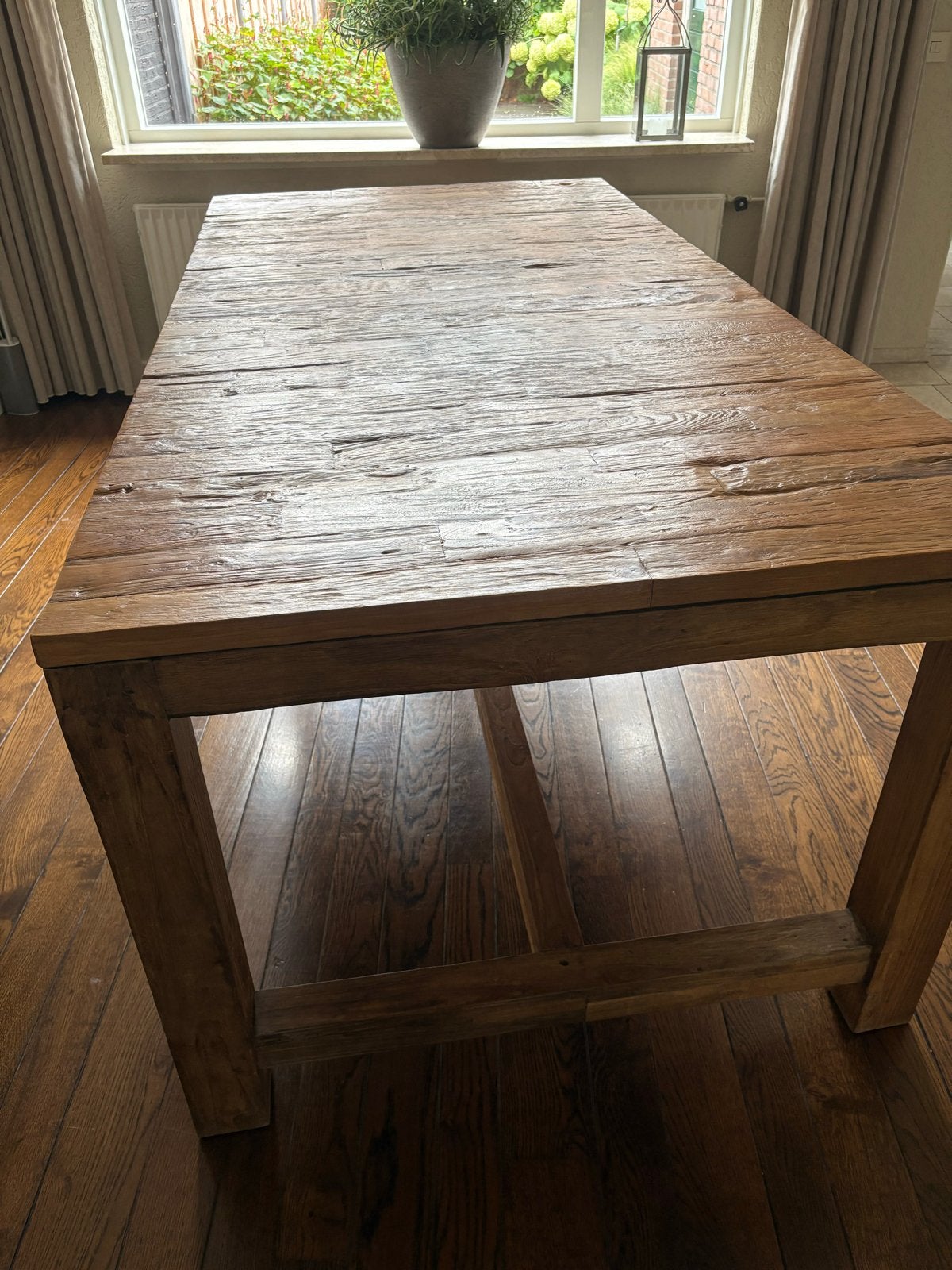 Unieke Grote Houten Eettafel - 200x100x79 cm, Ophalen, Gebruikt, 200 cm of meer, 50 tot 100 cm
