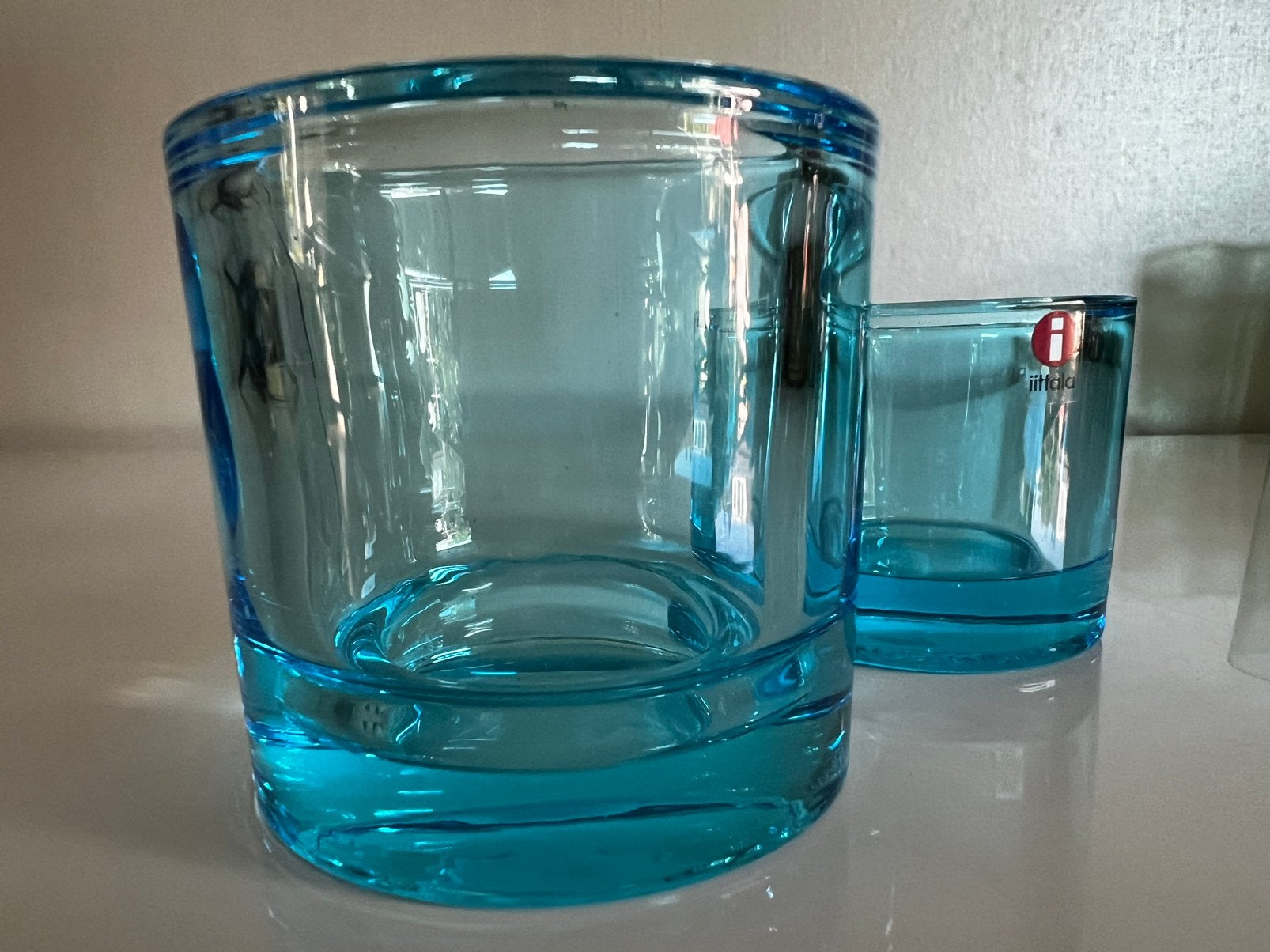 Iittala Kivi Glas Kandelaar Light Blue 80 mm 2002, Waxinelichthouder, Ophalen of Verzenden, Iittala, Glas