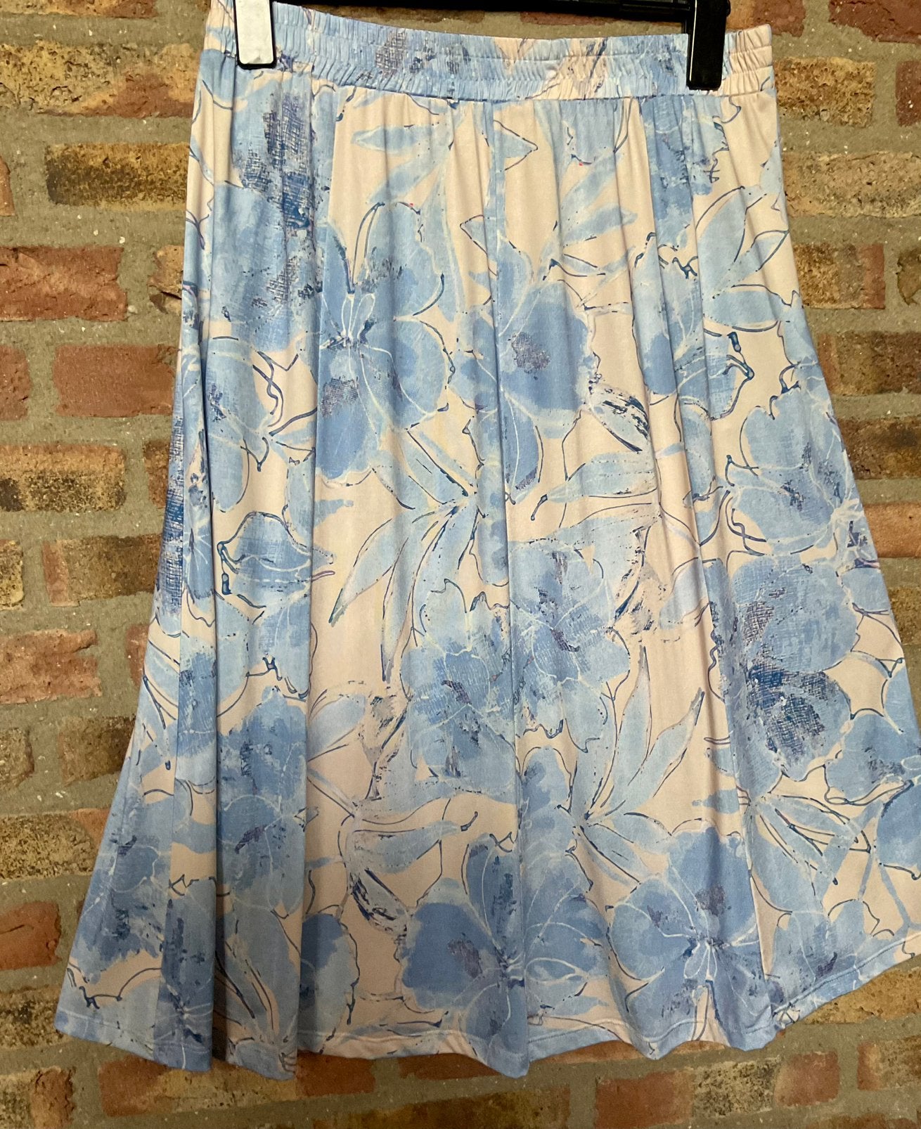 Nieuw! In Front super mooie rok travelstof blauw bloemen  44, Blauw, Maat 42/44 (L), Nieuw, Ophalen of Verzenden