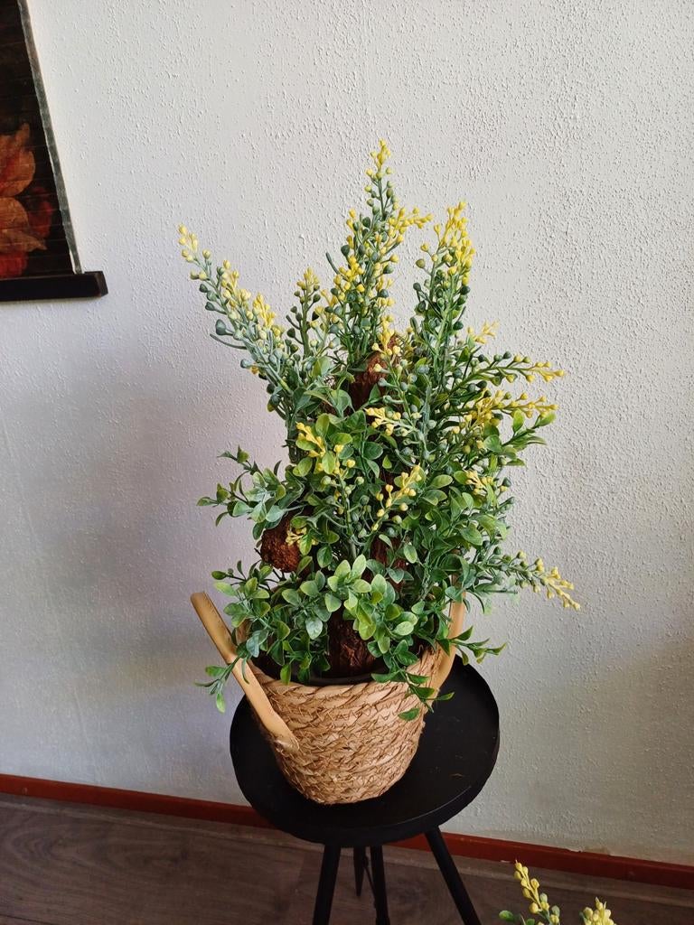 Kunstplant 40cm in rieten mand, Ophalen of Verzenden, Nieuw