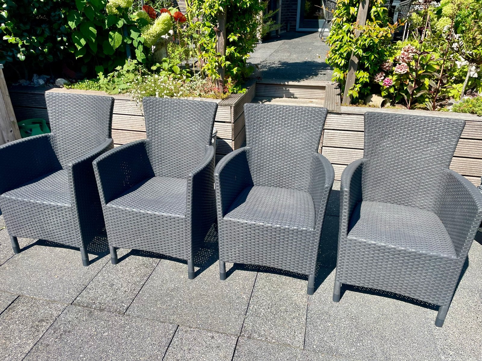 4 Allibert tuinstoelen met kussens, Ophalen, Gebruikt, Kunststof