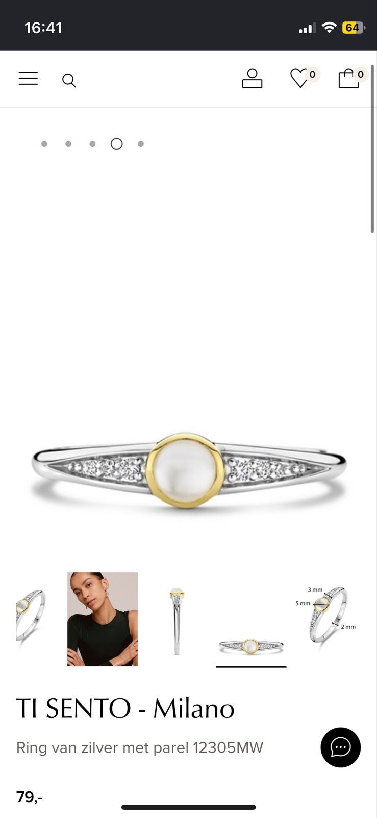 TI SENTO - Milano Ring van zilver met parel, Ophalen of Verzenden, Zo goed als nieuw, 17 tot 18, Met edelsteen