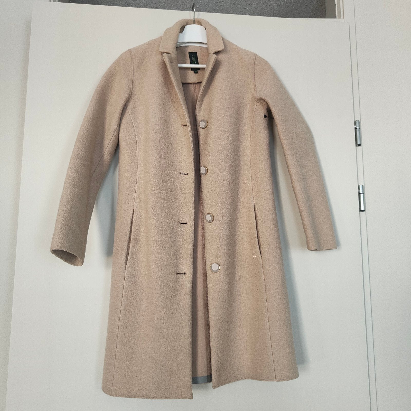 LangerChen wollen jas, beige, maat XS, Kleding | Dames, Beige, Ophalen of Verzenden, Maat 34 (XS) of kleiner, Gedragen