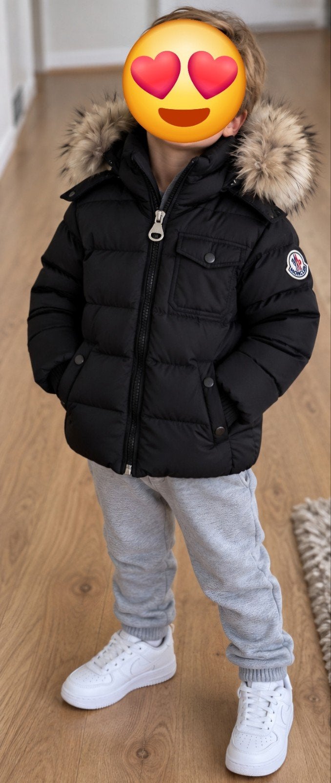 Moncler Kinderjas Zwart met Bontkraag - Maat 4-5 jaar, Ophalen of Verzenden, Nieuw, Moncler, Jongen of Meisje