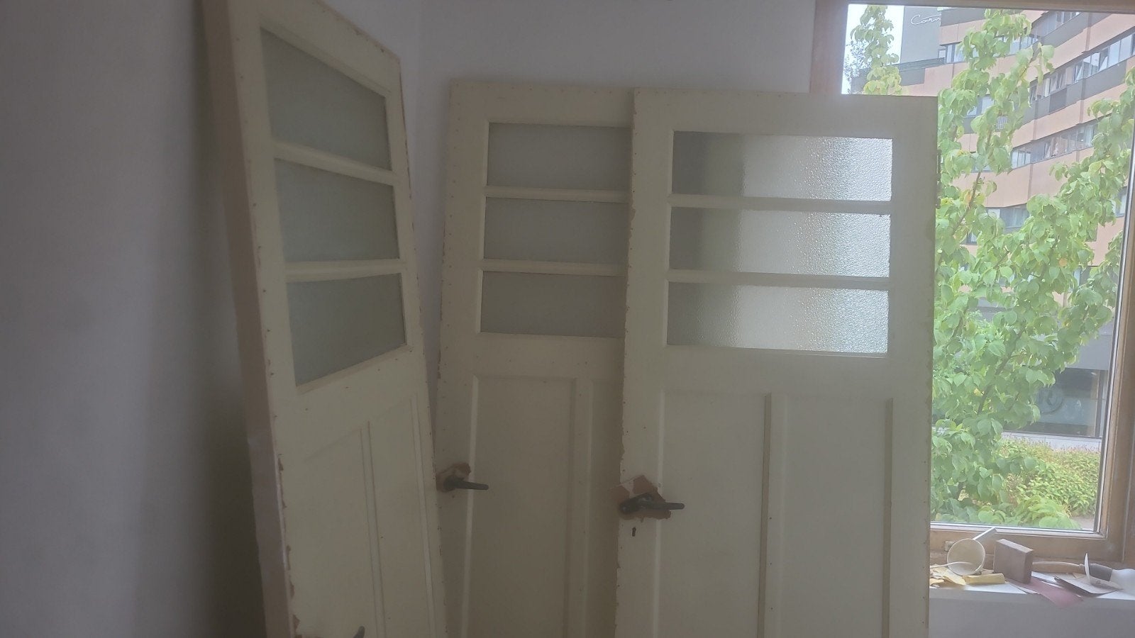 4 binnendeuren met glaspartij, Tuin en Terras, Ophalen of Verzenden, Gebruikt, Minder dan 250 cm