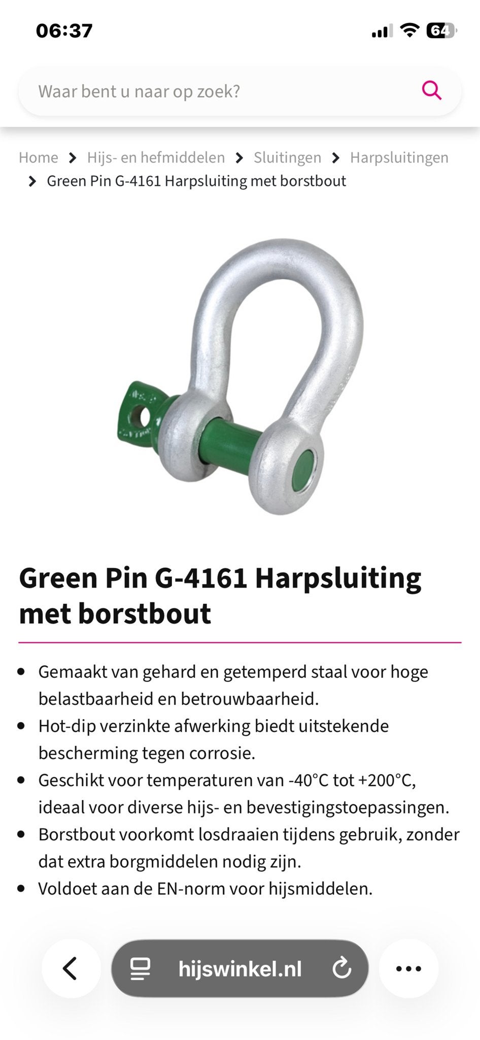 Green Pin G-4161 Harpsluiting met borstbout, Watersport en Boten, Accessoires en Onderhoud, Nieuw, Ophalen of Verzenden