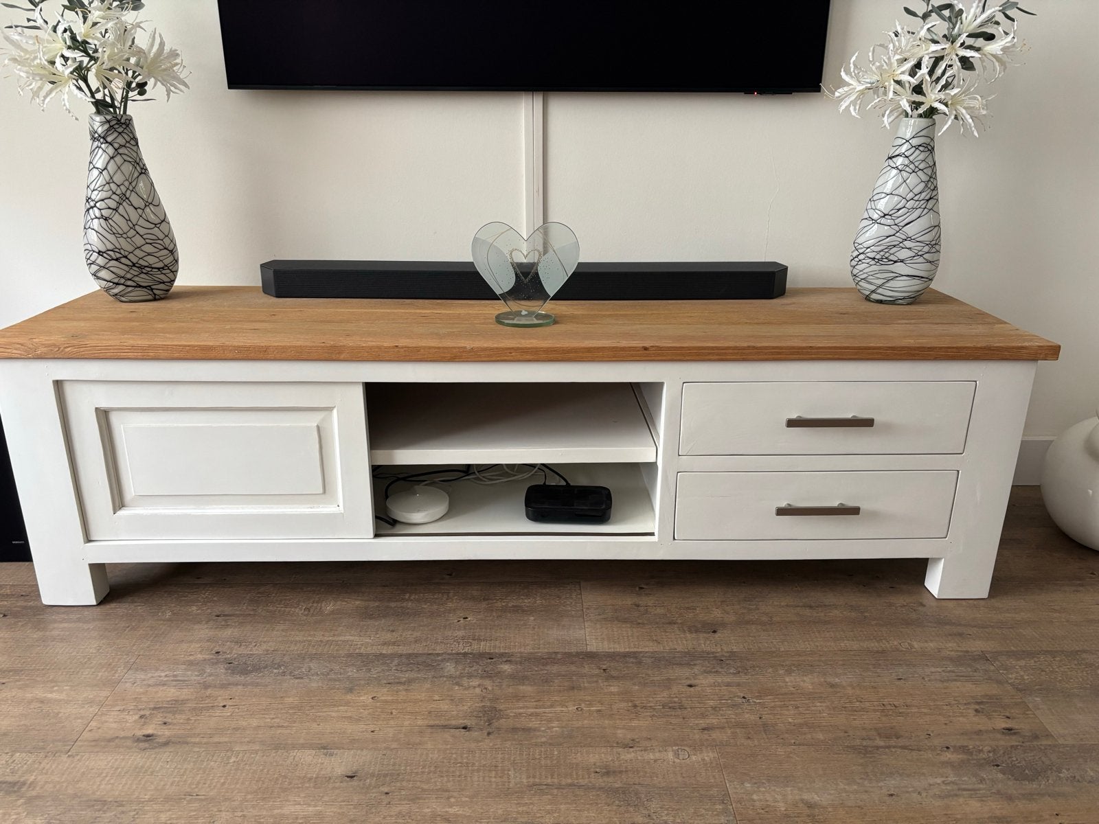 Landelijk tv-meubel met eiken blad en dressoir, Ophalen, Modern/landelijk, Eikenhout, Zo goed als nieuw