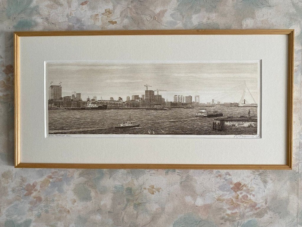 Ets  ,  Rotterdam  met  Erasmusbrug, Antiek en Kunst, Ophalen of Verzenden, Stadsgezicht, Ets