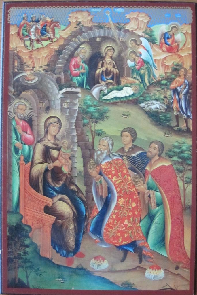 Russisch Kerst icoon op hout - 2000, Ophalen of Verzenden, Zo goed als nieuw, Overige typen, Overige religies
