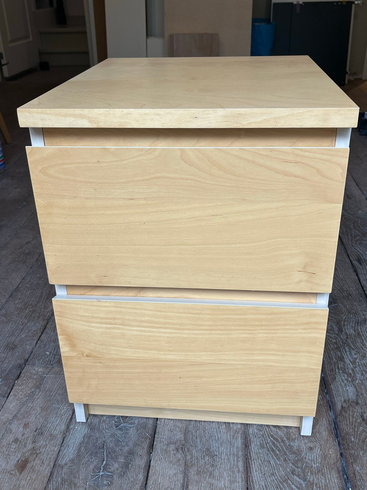 2x IKEA Malm ladekast met 2 lades - berkenfineer - hout, Ophalen, Minder dan 50 cm, Gebruikt, 1 of 2 laden