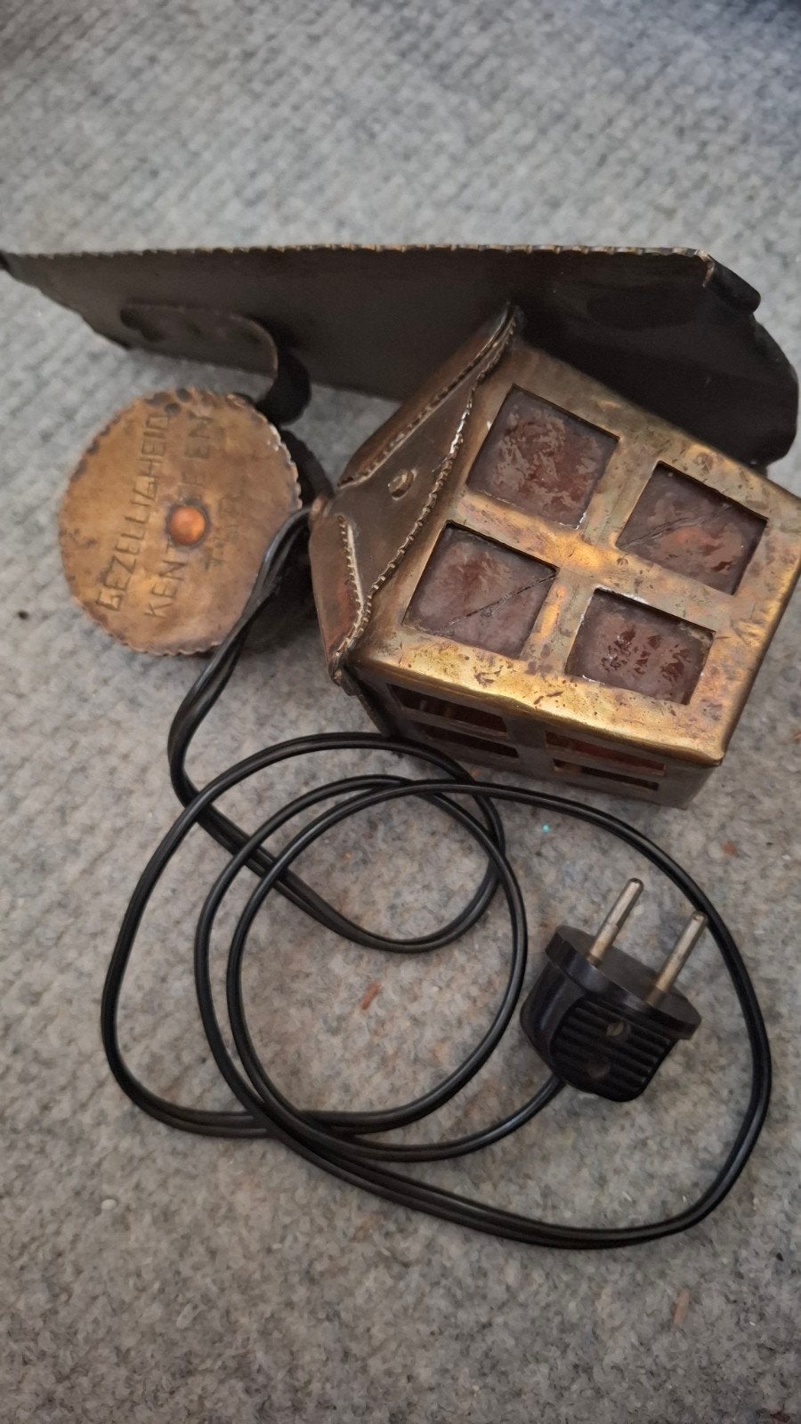 Unieke handgemaakte koperen wandlamp met gebrandschilderd gl, Ophalen of Verzenden