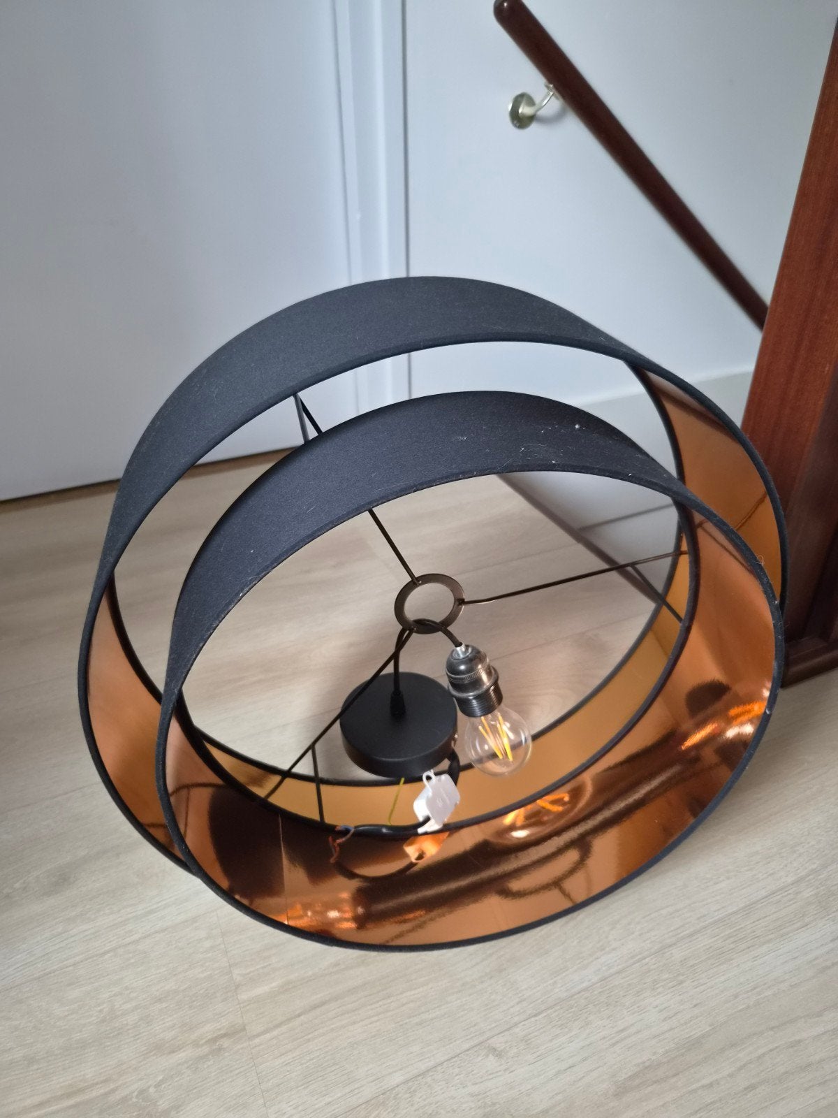 Zwarte hanglamp met koperen binnenkant - Ø50cm, Ophalen, Gebruikt, Metaal